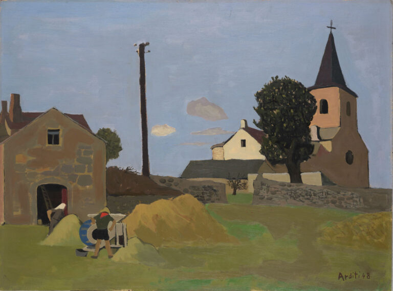 Huile sur bois, Paysage (Veysine), 1948