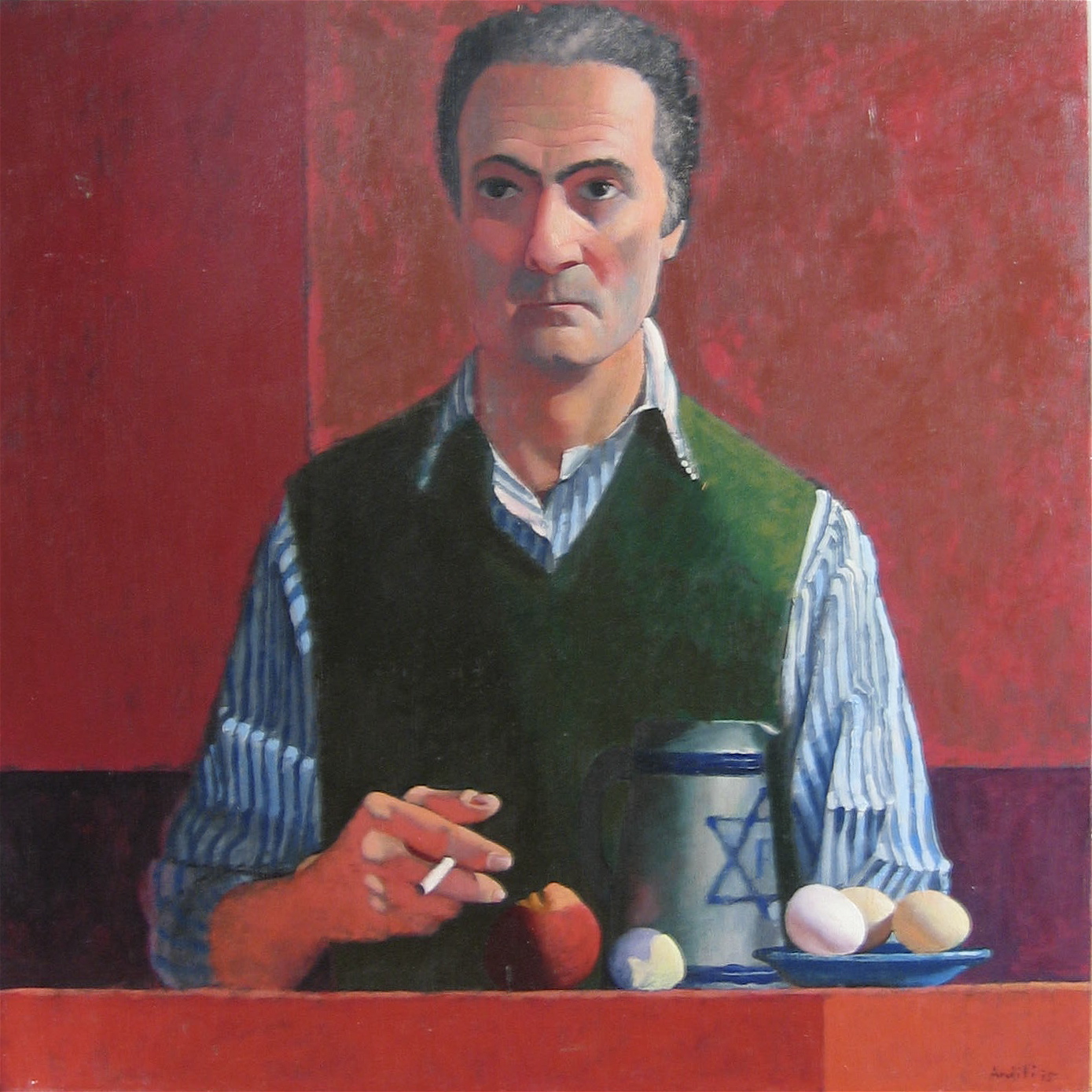 Tableau Autoportrait sur fond rouge, 1975